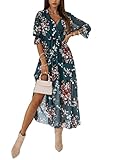 orandesigne donna vestito lungo primaverile/estivo elegante stampa floreale senza manica scollo all 'americana abito senza schienale siancrato sexy asimmetrico autunnale g verde 44