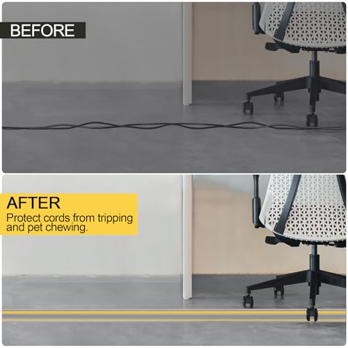 Image of MYFAMIREA 10FT Floor Cord Cover Heavy Duty Cable Cover Protector 3 Channels Extension PVC Floor Wire Cover Outdoor Cord Hider Management Cord Cover for Wire on Floor for Home Office Outdoor, Grey