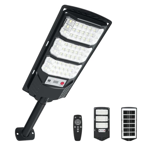LIWEGHT Smart Solar Street Light with Motion Sensor and Remote Super Bright 8500K Equivalent LED 10-12Hrs Runtime IP65 Waterproof for Yard Path Parking(900W 1PACK)