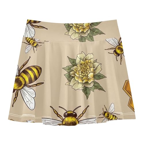 Girls Skorts Athletic Shorts Tennis Skirts for Kids Pleated Cheer Skirt Vintage Botanical Flowers Bees 3t