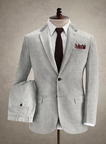 Mens Vintage Grey Corduroy 2 Pieces Tuxedo Party Prom Blazer Suit Jacket Pant4