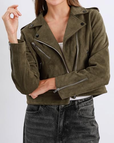 Xintianji Women's Faux Suede Moto Jackets Casual Cropped Zippered Motorcycle Coat for Fall Winter4