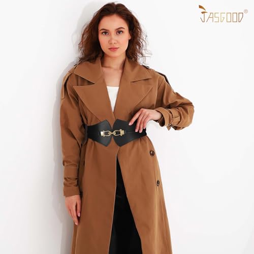 JASGOOD Women’s Elastic Leather Wide Belt Vintage stretch Belt for ladies Jeans Dress2