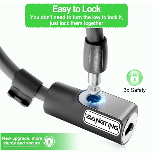 Bangting Candado para patinete eléctrico, 120 cm/12 mm, alta seguridad, cable con 2 llaves para scooter/electrónico/bicicleta/motocicleta/nino/coche - imagen 4