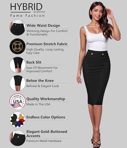 Image of Hybrid & Company Womens Pencil Skirt Premium Nylon Ponte Stretch Office Made in The USA Below Knee