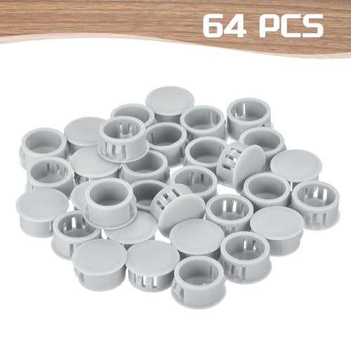 Image of MECCANIXITY 64PCS 18mm(11 /16 inch) Light Gray Plastic Hole Plugs, Flush Type Panel Hole Plugs Insert End Caps for Locking Hole Tubes Furniture Cabinet
