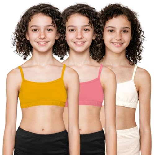 Image of ADIRA | Beginners Bra for Girls 13-14 Years | Flat Padding for Nipple Coverage | Comfortable Strecthy Cotton | Comfy-Breathable Beginners Bra & Super Soft Material | Pack of 3