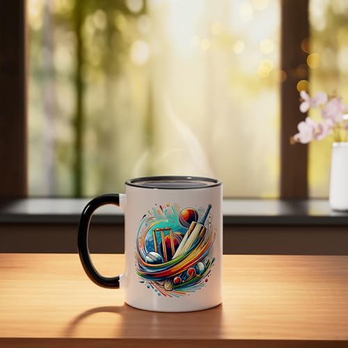 Taza de cerámica con diseño Colorful Splash Art Cricket Bat miniatura 3