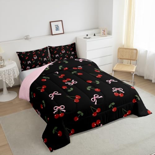 Image of Feelyou Bows Cherry Summer Comforter Set Twin Size Kids Boys Girls Bedding