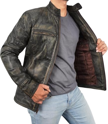 Image of Black Leather Jacket Men - Black Real Lambskin Mens Motorcycle Jacket