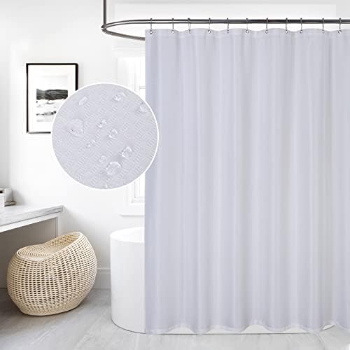 LinTimes Anti Mould Shower Curtains Waterproof Bathroom Curtains Waffle Bathtub Curtain Washable Polyester Shower Curtain White Long Shower Curtains, 72x84 inches