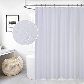 LinTimes Anti Mould Shower Curtains Waterproof Bathroom Curtains Waffle Bathtub Curtain Washable Polyester Shower Curtain White Long Shower Curtains, 72x84 inches