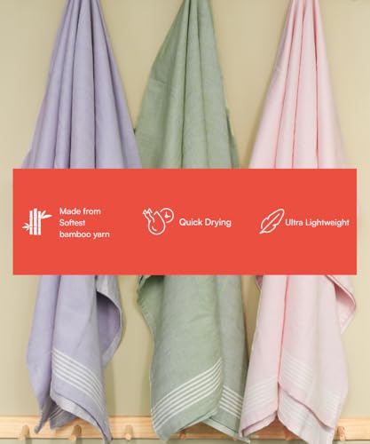 Image of Thirsty Towel by Doctor Towels, Bamboo Bath Towel Slub 250 GSM | Pack of 3 Quick Dry & Ultra Soft | Antimicrobial Bamboo Towels for Bath Large Size 75 x 150 cm for Men & Women - Pink, Viola, Green