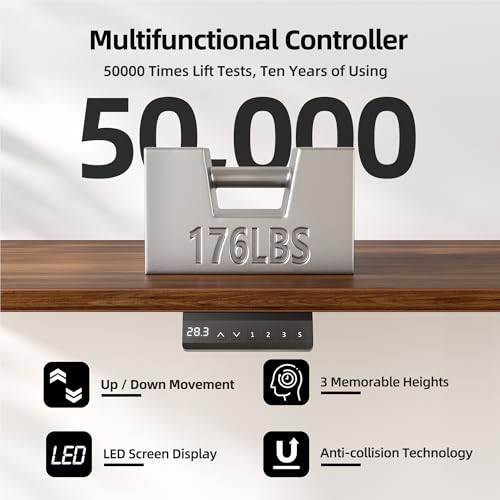 TIQLAB Electric Standing Desk, Adjustable Height Stand up Desk, 63 * 24 Inches Sit Stand Home Office Table with Splice Board, Black Walnut