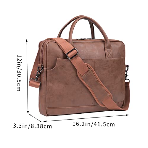 Seyfocnia Leather Laptop Bag, Men'S 15.6 Inches Messenger Briefcase Business Satchel Computer Handbag Shoulder Bag Fits 15.6 Inch Laptop thumb #3