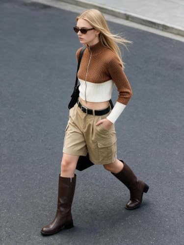 Image of Reitoye Knee High Boots Women Platform Chunky Block Heel Zipper Tall Boots | PU leather low heel boots with slip-resistant rubber sole, breathable lining, all-day comfort for daily, wedding and party.