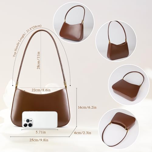 Image of MFFOR Genuine Leather Purses for Women, Shoulder Bag, Clutch Handbags | 9.8*2.3*6.2inch, Crescent bag, Underarm purse, Zipper closure, Solid color