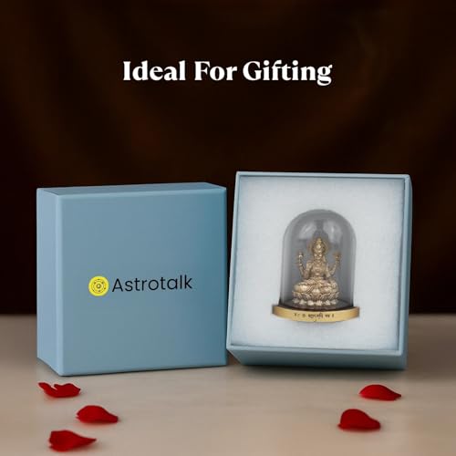 Image of Astrotalk Mahalakshmi Murti in Borosilicate Glass Dome | Lakshmi Devi Idol for Car, Home, & Mandir | Attracts Money, Prosperity & Fortune | 3D Printed Idol | Gift for House Warming Ceremony(7x5.5 cm)