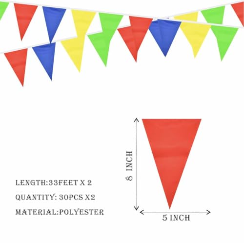 Image of Red Blue Yellow Green Pennant Banner Triangle Flag Bunting Garland Decorations for Grand Opening Wedding Kids Birthday Baby Shower Outdoor Garden 60Feet 64 pcs