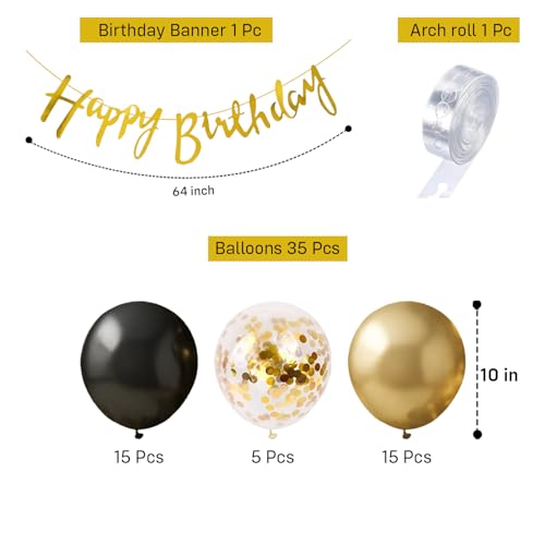 Image of Party Propz Black and Golden Balloons Birthday Decoration Kit - 37Pcs for Men, Boys, Husband, Golden Balloons for Birthday, Happy Birthday Banner | Black Theme Decoration | Gold Theme Decoration