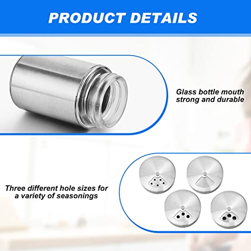 Dandat 24 Pcs Salt and Pepper Shakers Stainless Steel Spice Shakers with Adjustable Pour Holes and Glass Window 3.4oz Salt Dispenser Spice Jars with Rotating Lids for Sugar Seasoning Home