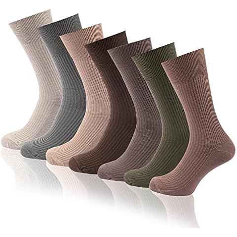 Hosierydirect 6 Pairs Mens 100% Cotton Ribbed Knit Socks | Mens Non-Elastic Wide Top Socks | 6 Pack Multipack UK Sizes Bigfoot 11-14 (EU 42-46) Brown Assorted Cover