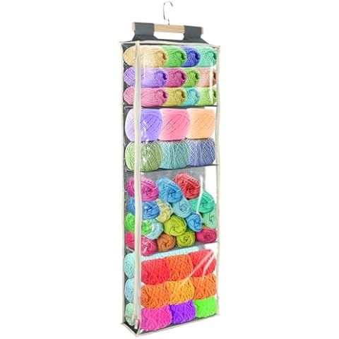 Hlimior Clear Hanging Yarn Storage with 4 Large Pockets, Clear Knitting Organizer Storage with Zippers for Crochet Lovers, Hanging Yarn Holder with Over-Door Hooks for Knitting Needles Crochet Hooks Cover