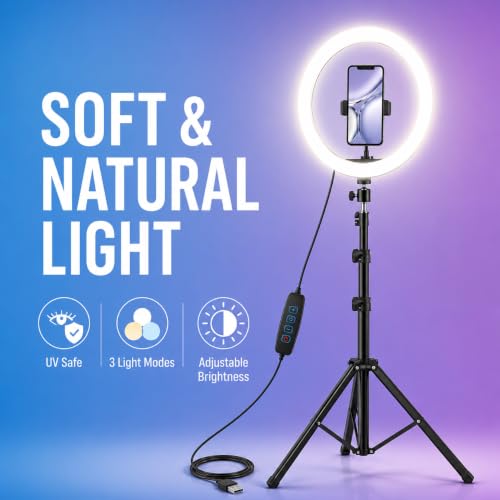 Image of 10 Inch LED Ring Light with 7ft Adjustable Tripod Stand & Mobile Holder