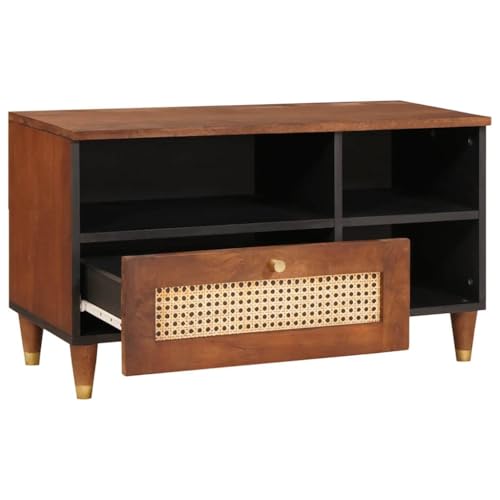 Support multimédia compact rectagnulaire en bois marron de 80cm - 3