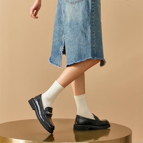 Image of BEAU TODAY Chunky Platform Loafers Women, Slip On Penny Loafers for Women Casual Shoes, Leather Comfortable Business Office Ladies Dress Shoes with Metal Buckle Black US 8