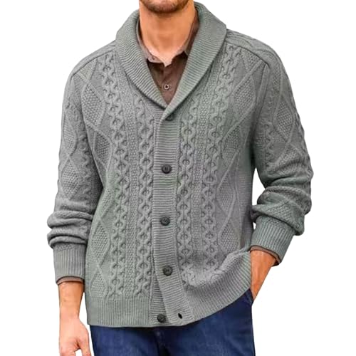 Men Shawl Collar Button Placket Sweaters Cable Knitted Button Down Sweaters Chunky Fall Winter Outwear Cardigan