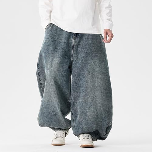 Men's Elastic Waist Baggy Jeans Harlan Skateboard Hip Hop Denim Pants Vintage Wide Leg Loose Jeans Streetwear3