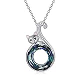 AOBOCO Katze Kette Damen Sterling Silber 925 Katzenanhänger Halskette Katzen Schmuck Geschenke für Katzenliebhaber Frauen Mädchen (Blau)