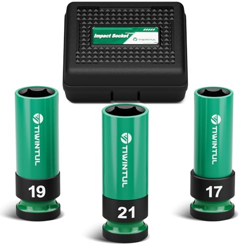 TIWINTUL Schlagschrauber Nüsse 1/2 Set 17mm 19mm 21mm Steckschlüsselsatz mit Felgenschutz für Radwechsel CR-MO Achsmuttern-Steckschlüssel für Autoreparatur Zum einfachen Entfernen