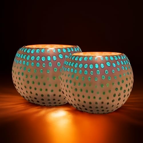Image of Floryn Decor Morrocan Mosaic Candle Holders | Home Light Decorations Items | Mosaic Glass Tealight Holder | Best lamp for Diwali Decoration | Pack of 2 (with 2 Tealight Candle Free)