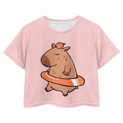 Image of Girls Crop Tees Crew Neck Casual Short Sleeve T Shirts Kids Loose Soft Comfortable Tees Blouses Shirt for Little Girl