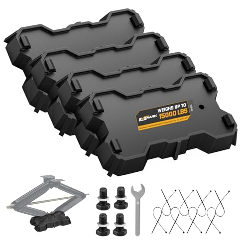 RVSHARK 4 Packs RV Stabilizer Jack Pads, 15000 lbs Heavy Duty Leveling Blocks for 8.75'-9.5' Length RV Stabilizer Scissor Jack, Solid Non-Slip Rubber Durable Protection Foot for Uneven Ground