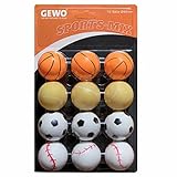 GEWO Sports-Mix Tischtennisbälle - Plastik Tischtennis Bälle 40+ im Sport Design - 12 Bunte, hochwertige Ping Pong Bälle für den Spaß beim Training - Verschiedene Designs, 40+mm Durchmesser