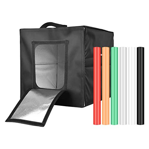 burko Tienda de luz LED plegable de 40 cm/16 pulgadas, caja de luz portátil para estudio fotográfico, 128 cuentas LED, dos colores, ajuste de temperatura, brillo con 6 fondos de colores*
