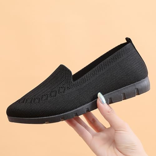 Women's Knitted Flat Shoes Slip-On Casual Breathable Mesh Walking Shoes Soft Work Loafers Lightweight Comfortable Loafers2