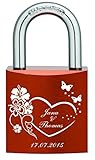  ABUS Liebesschloss rot mit Gravur, Geschenkidee für Valentinstag Hochzeit Paare Partner Beziehung Freunde Sie und Ihn, personalisiertes Vorhängeschloss