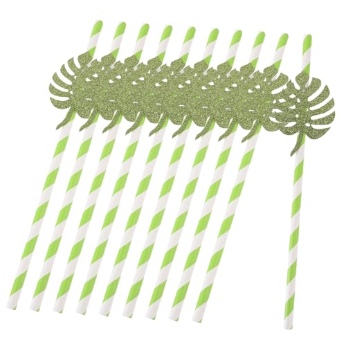Pitillos de papel con diseño monstera y brillo 20 cm pack 10