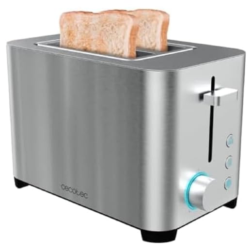 Cecotec Tostadora YummyToast Double. 850 W, Doble Ranura Corta y Ancha, Acabados en Acero Inoxidable, 5 Niveles de potencia, Incluye Soporte para Panecillos y Bandeja recogemigas