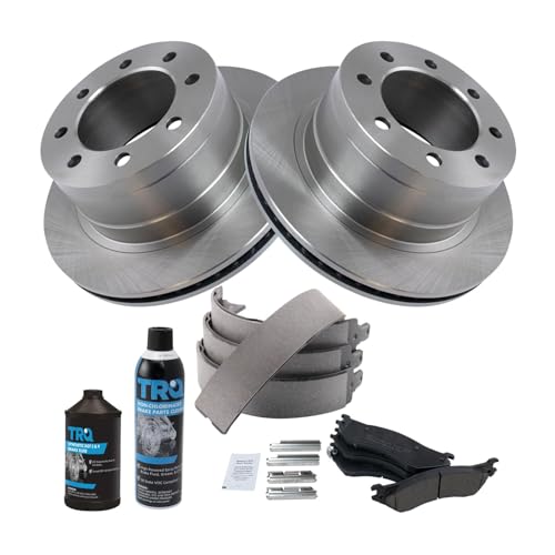 Image of TRQ Rear Brake Pad & Rotor Kit, with Chemical Kit Parking Brake Shoe Set Ceramic Compatible with 2007-2008 Dodge Ram 1500 2006-2008 Ram 2500, 3500