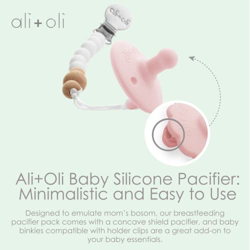 Image of Ali+Oli Pacifier for Baby (2-pk) Set Daisy Flower Scallop (Blush-Pink) Concaved Shield Newborn Pacifiers, BPA-Free Silicone Baby Pacifier Set, Baby Binkies, Chupones para Bebes