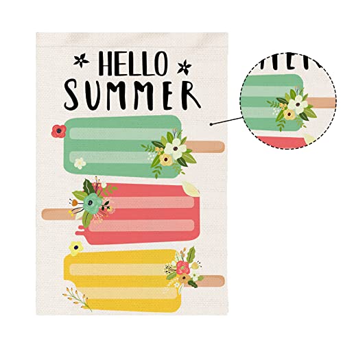 Hexagram Summer Flag-Hello Summer Popsicles Garden Flag 12X18 Inches Double Sided-Mini Burlap Summer Yard Flag For Home Outside-Small Outdoor Seasonal Lawn Signs Popsicles Garden Flags #TOP3