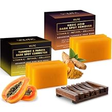 VALITIC البابايا والكركم Kojic حمض الصابون بار - الظلام بقعة مصحح العناية بالبشرة تنظيف بار - غرست مع فيتامين C، حمض الهيالورونيك - البابايا 2 حزمة، كوجيك 2 حزمة، حامل
