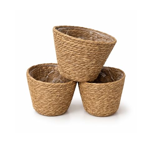Vixzoid Blumenübertopf Geflochten 3er Set (3 Stück) Blumentopf aus Seegras & Stroh Handgewebte Pflanzkörbe in 3 Größen Blumentöpfe für Innen & Außen Deko Pflanzgefäß