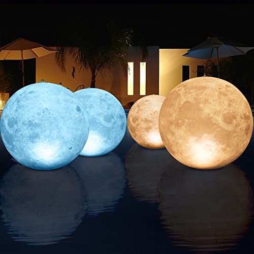 LanBlu Bola Luz Inflable Flotantes,40cm Solares Luna,Impermeable IP68 Lámpara para Piscina,Bola Luz Exterior Jardin Colgantes,Ciclo Cool Warm -2P