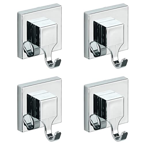 WENKO Vacuum-Loc® Haken-Set eckig, 4er Set, Befestigung ohne bohren, Handtuchhaken für Küche, Bad & den gesamten Haushalt, einfach anzubringen, 4 Kleiderhaken aus ABS-Kunststoff, 6 x 7 x 5 cm, Chrom